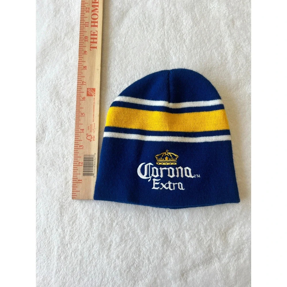 Corona Extra Beanie Knit Hat Blue Yellow Striped Embroidered Logo Brewery Merch